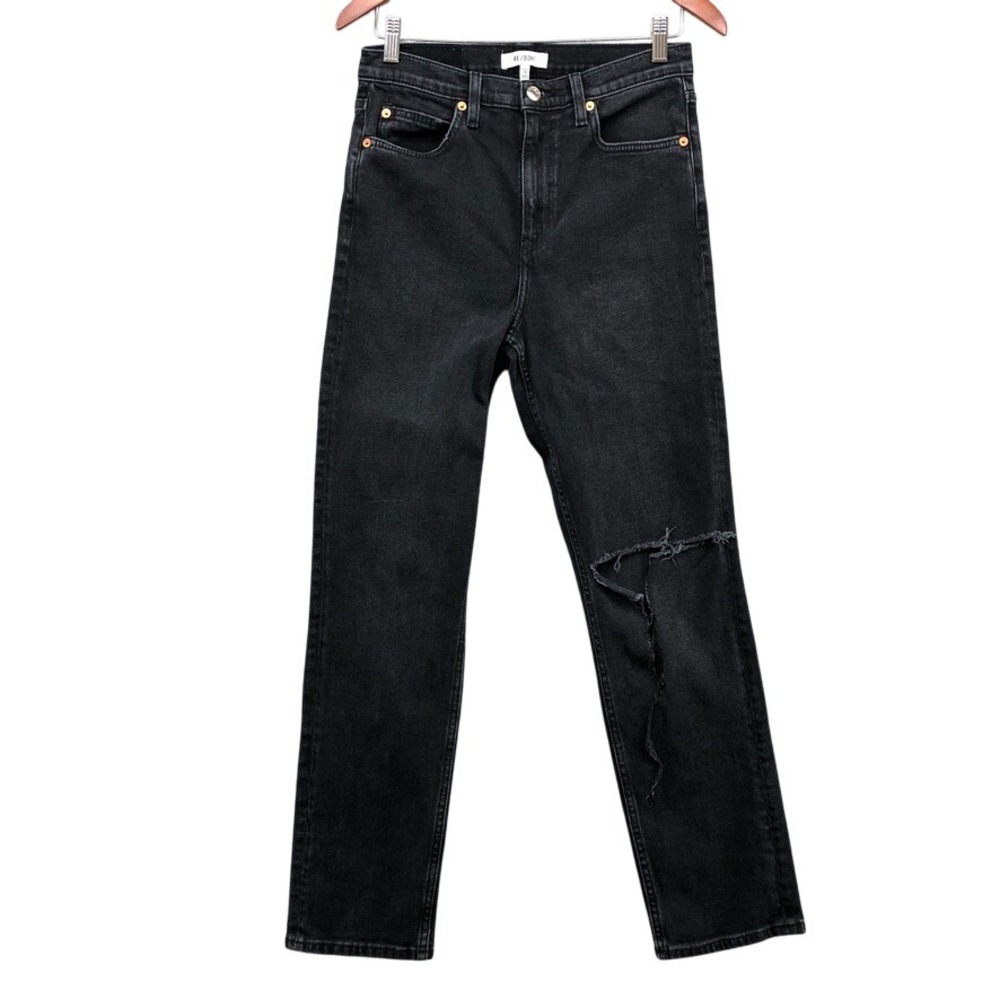 RE/DONE Jeans Womens 28 Washed Noir High Rise Straight Distressed Denim